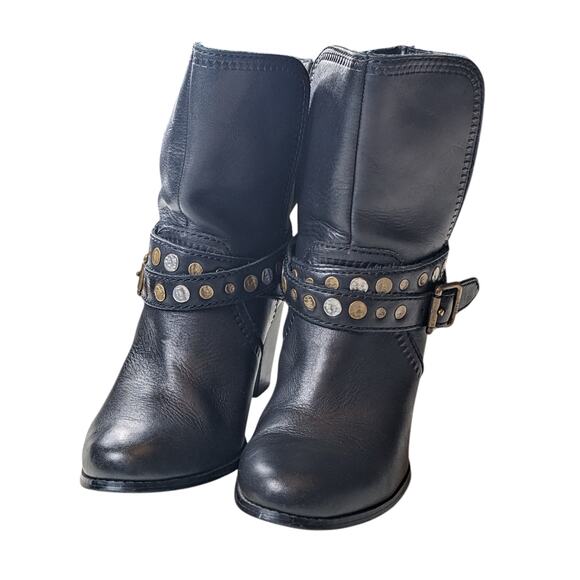 Fossil Boots Womens Size 7 Black Leather Ankle Studded Western Style Chunky Heel - Picture 10 of 11